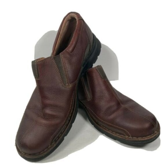 CLARKS Mens COTRELL LOAFERS 11M Leather Brown Round Toe Slip On Shoes 78538 EUC - Picture 1 of 8
